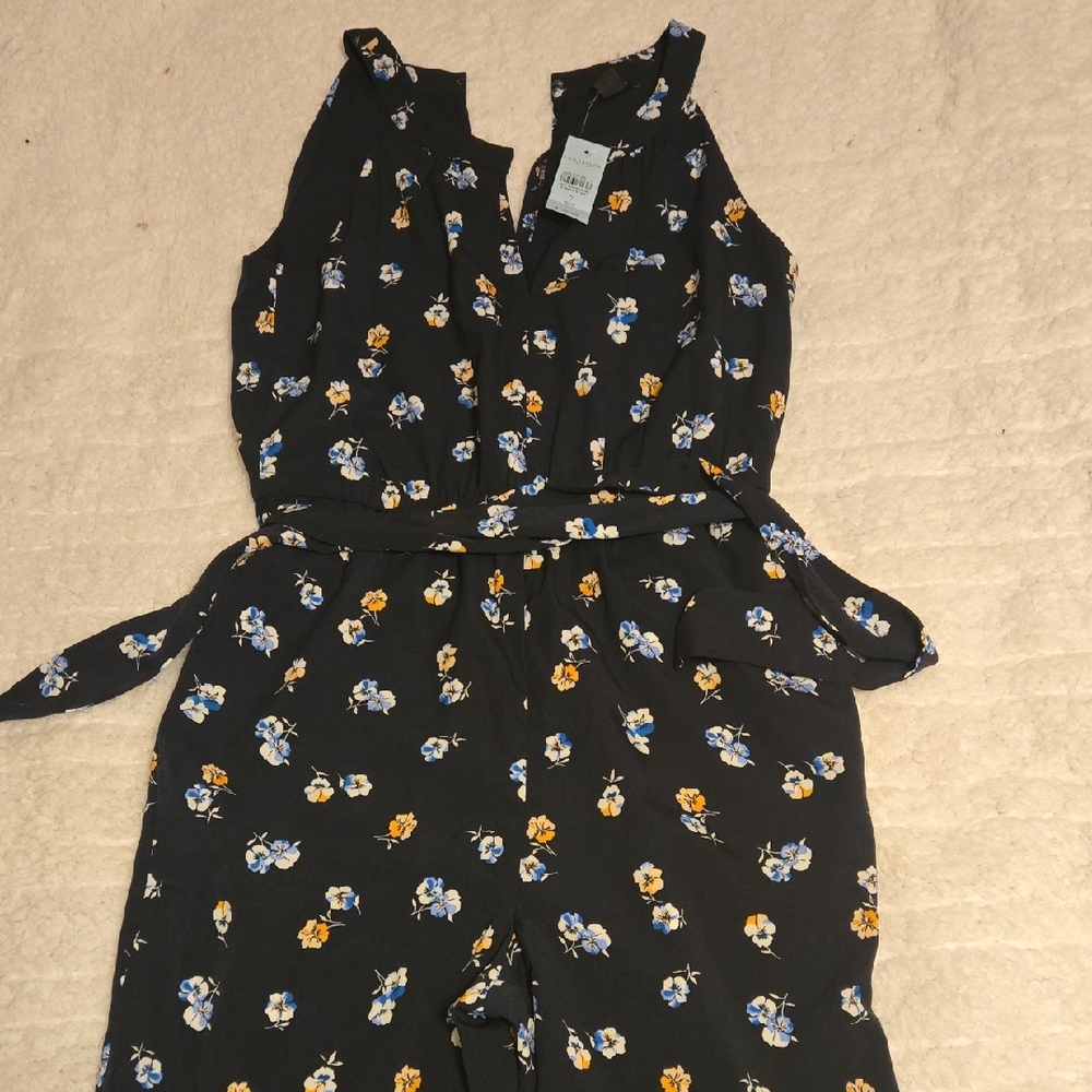 Ann Taylor Navy Blue Jumpsuit with Floral Accents